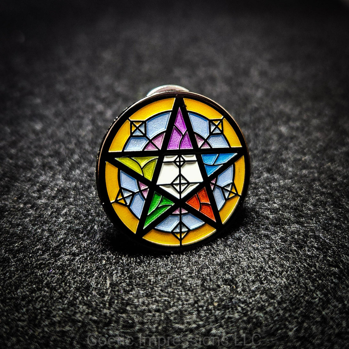 Stained Glass Pentacle Enamel Pin
