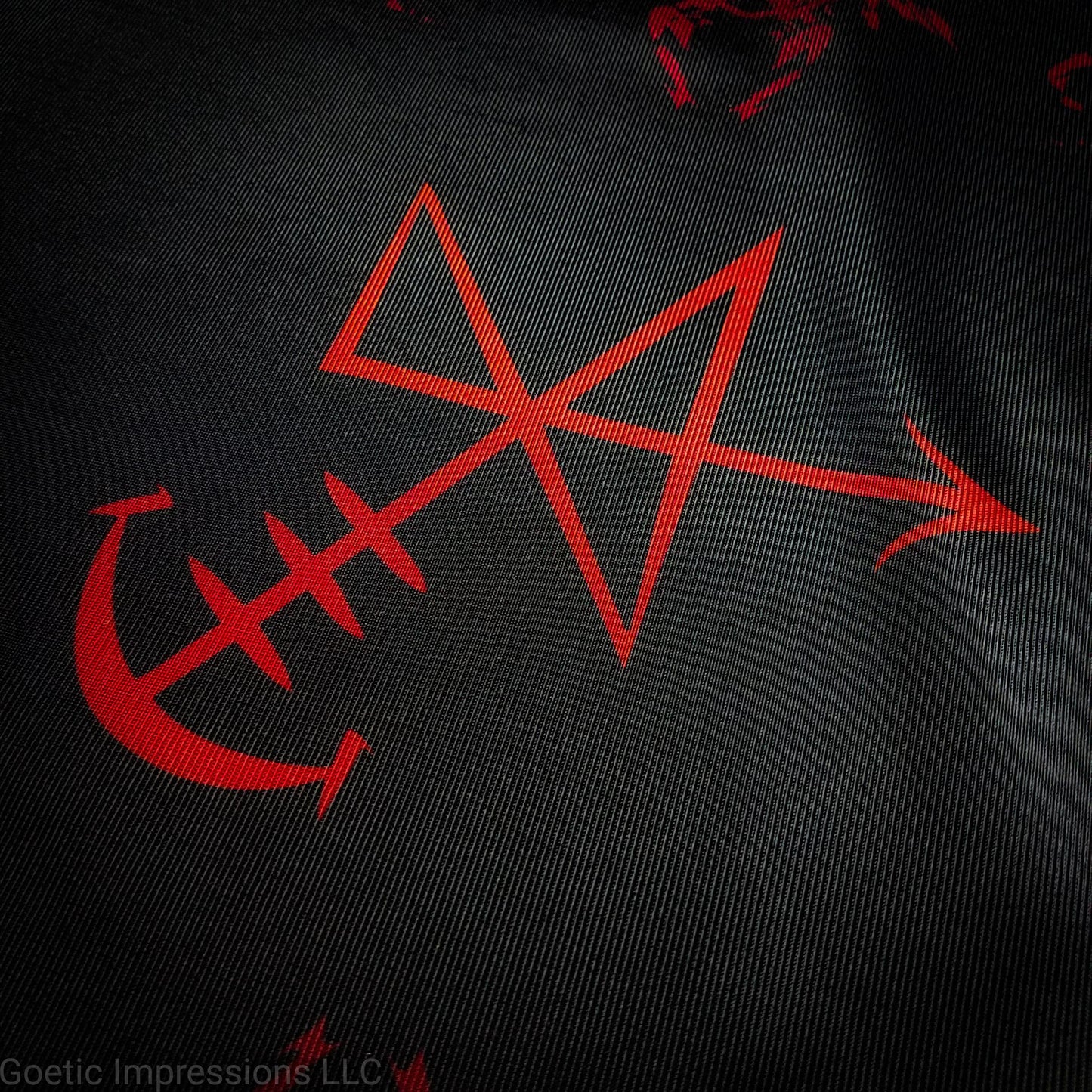 A black and red Abaddon sigil altar cloth.