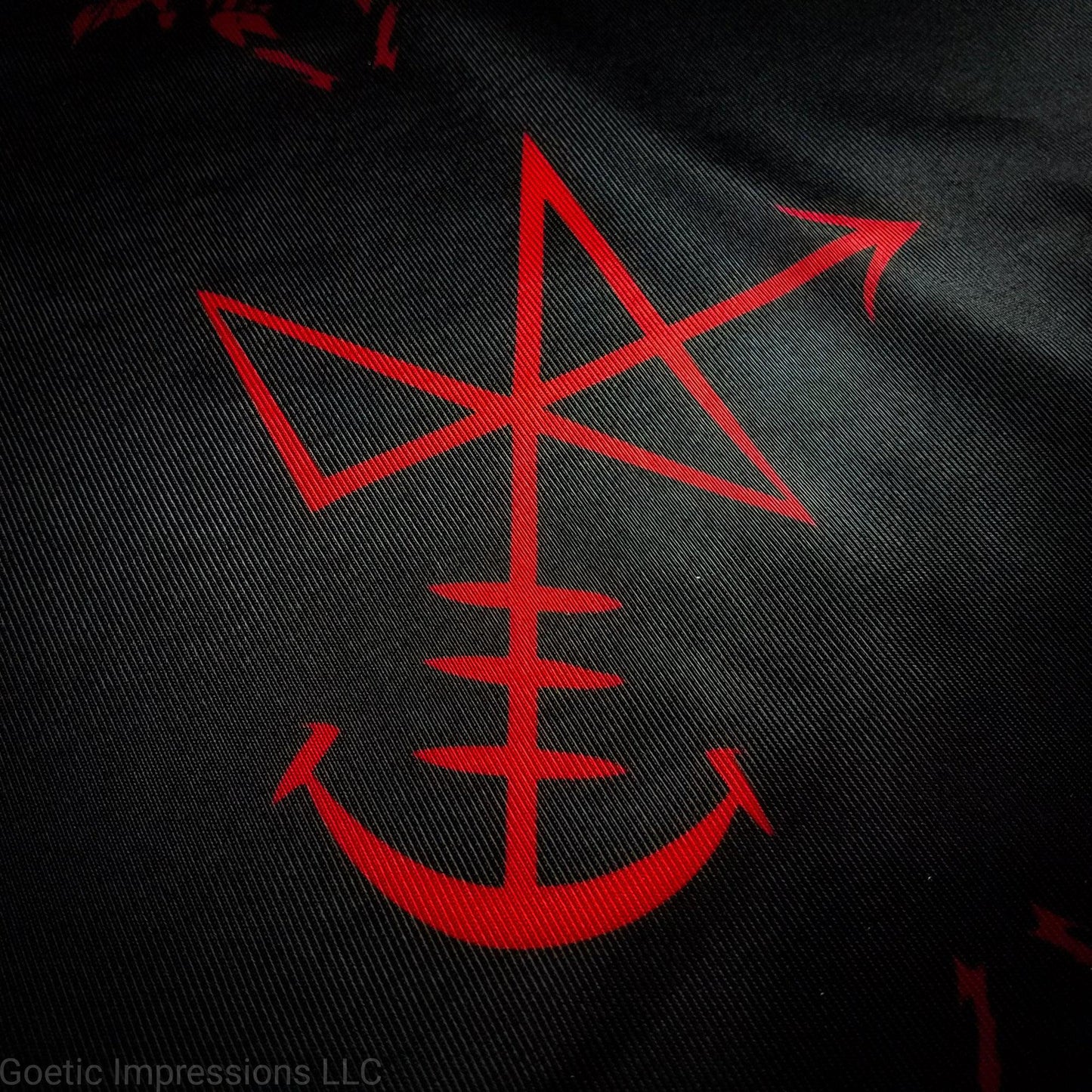 A black and red Abaddon sigil altar cloth.