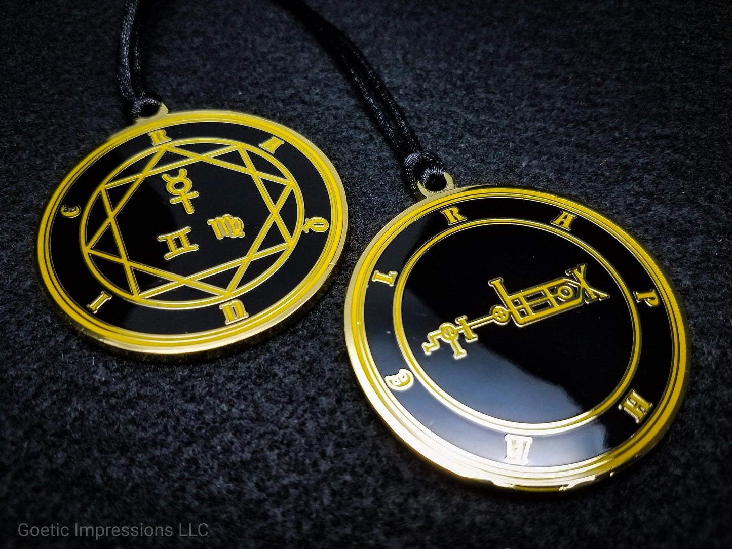 Heptameron Inspired Archangel Pendant featuring the seal and sigils of Archangel Raphael. Featuring on the reverse side of the talsiman, the Heaven Raquie and astrological symbols of Mercury, Gemini and Virgo based on Cornelius Agrippa