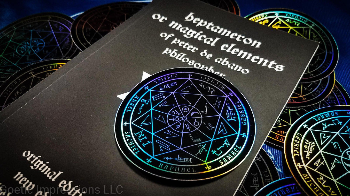 Heptameron inspired planetary archangel seal holographic sticker.