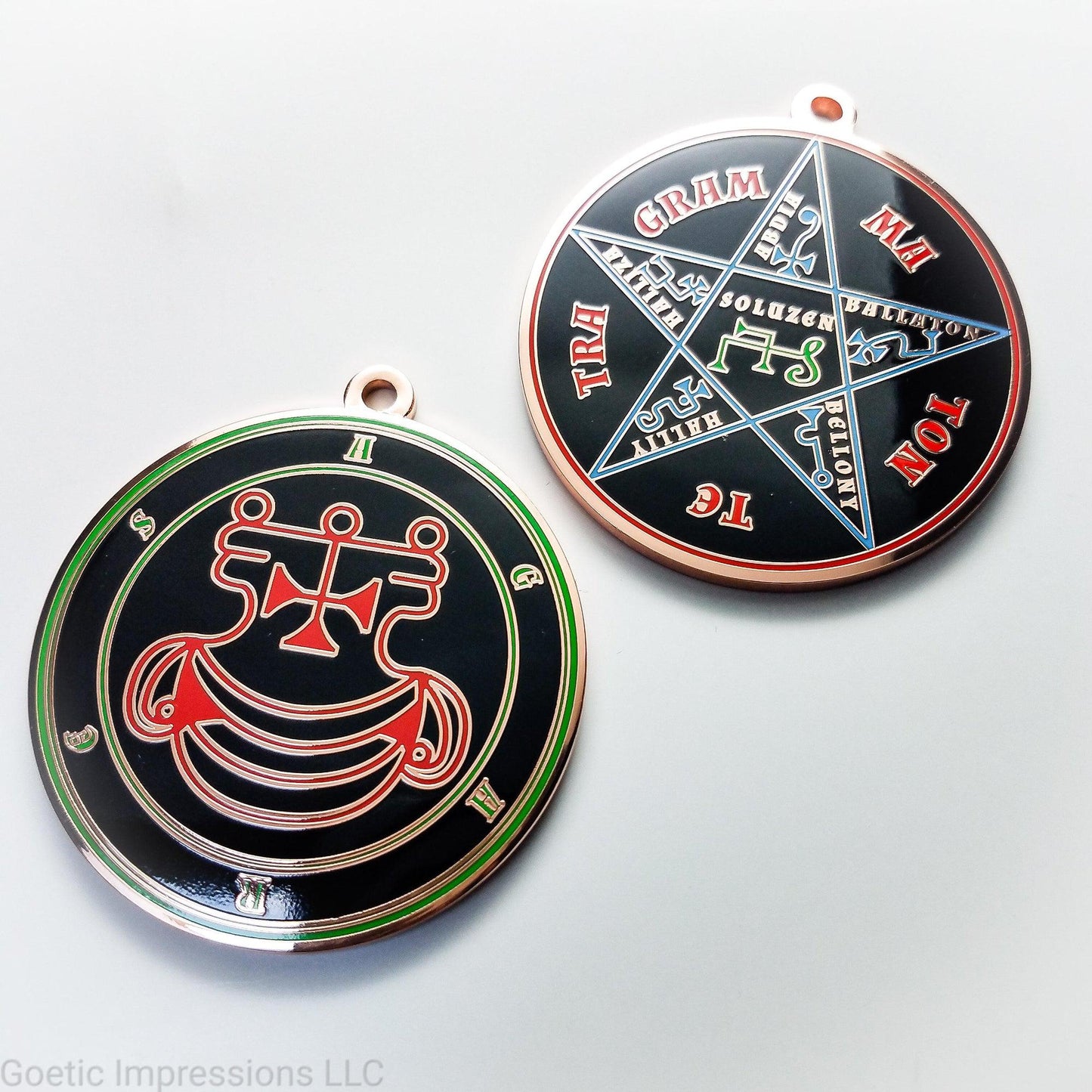 Ars Goetia Agares seal medallion with Pentacle of Solomon on Reverse side