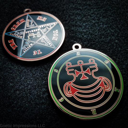 Ars Goetia Agares seal medallion with Pentacle of Solomon on Reverse side