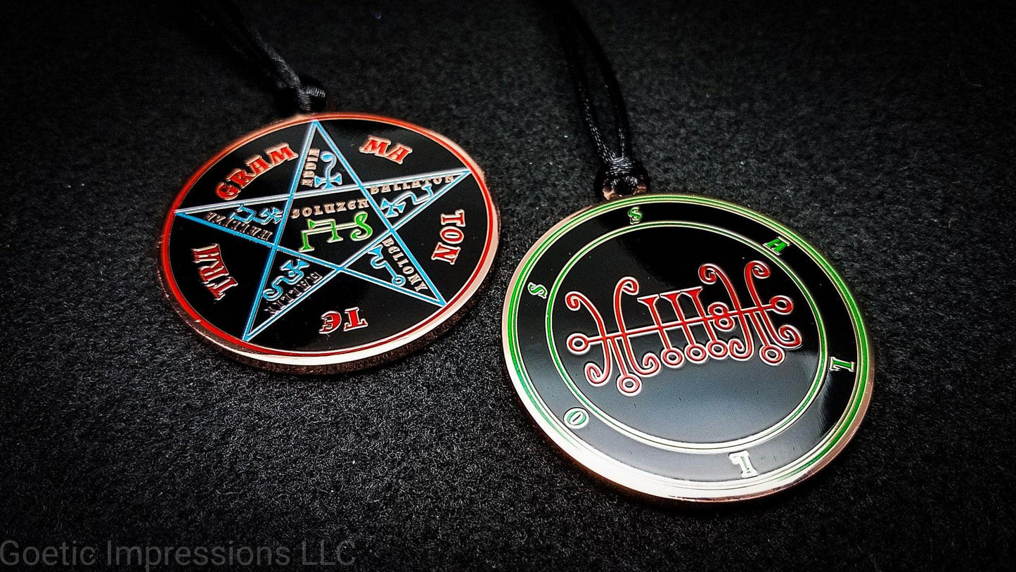 Sallos seal medallion with pentacle of solomon on reverse side