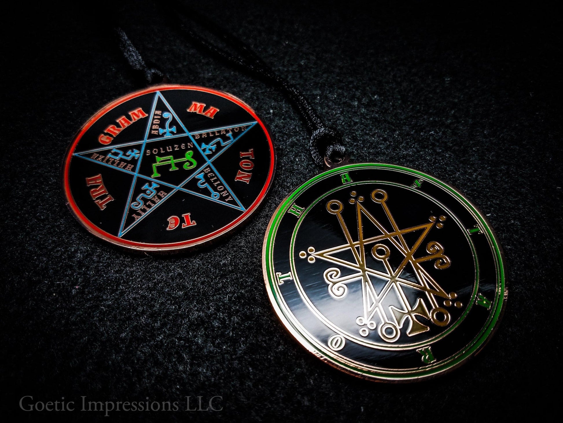 Seal of Astaroth sigil pendant with Pentacle of Solomon on reverse side.