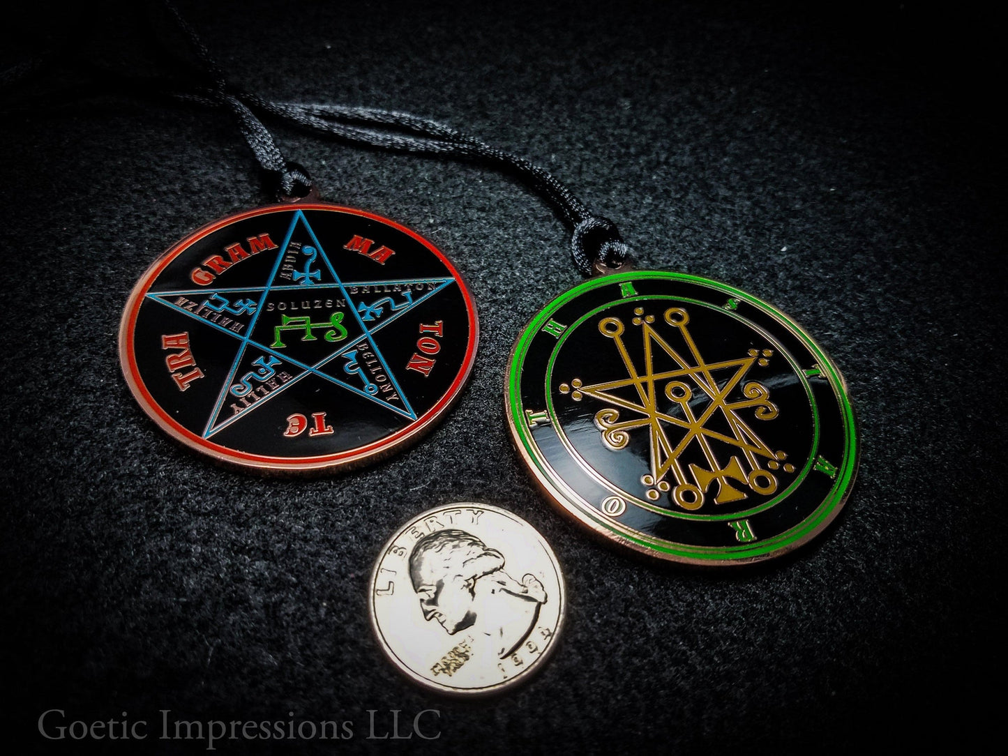 Seal of Astaroth sigil medallion with Pentacle of Solomon on reverse side.