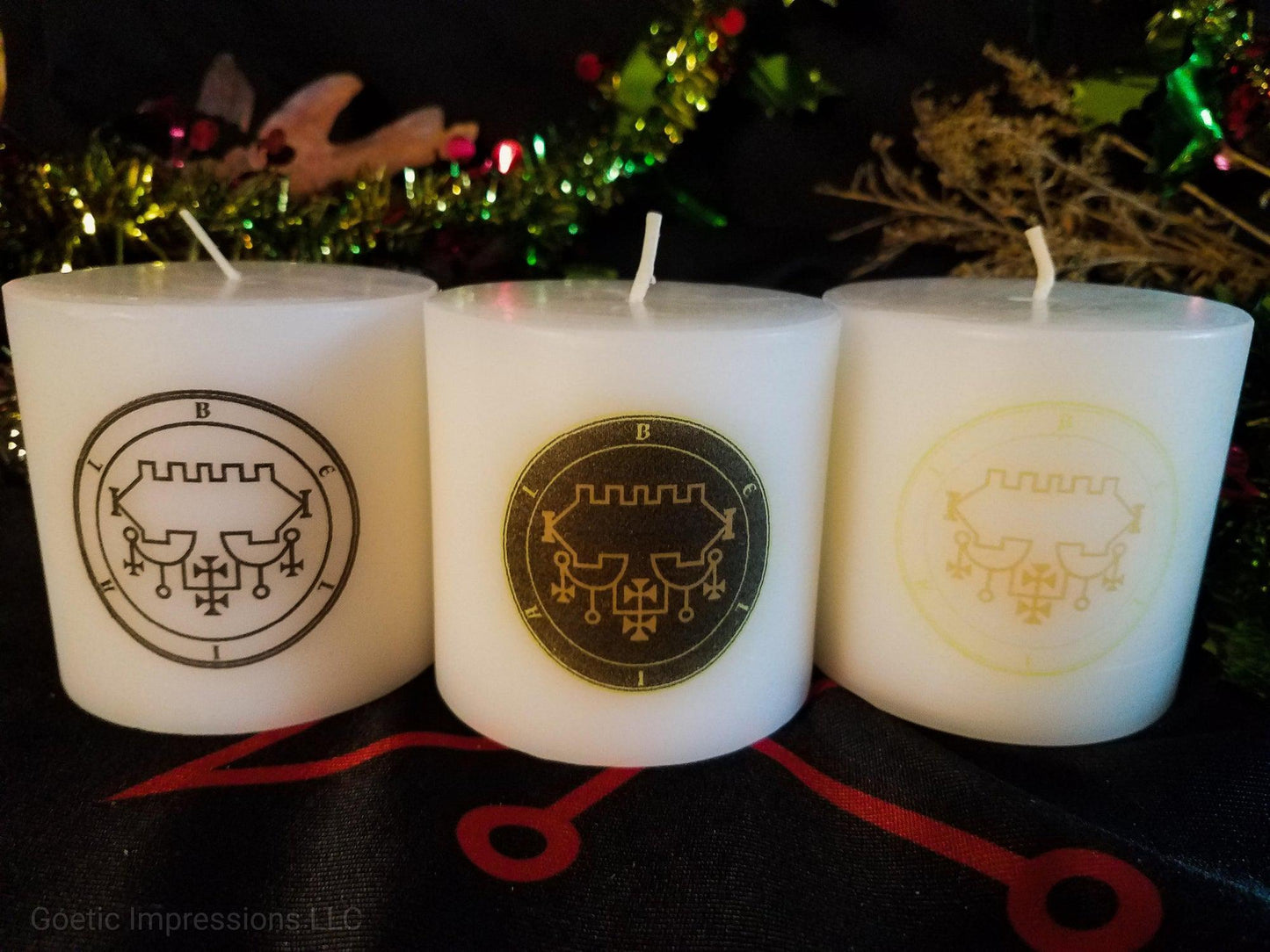 Ars Goetia Belial seal imprinted on white candles