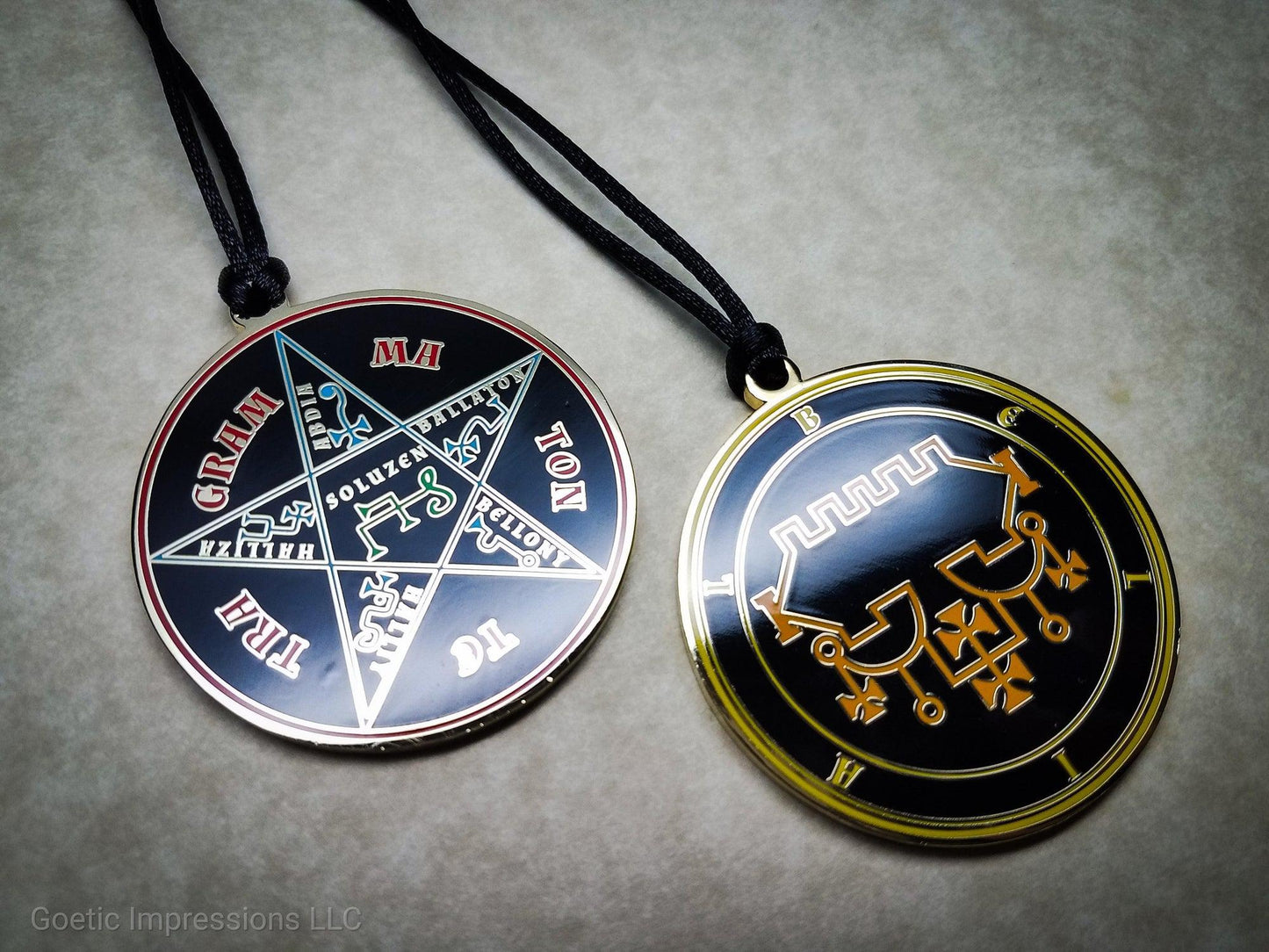 Ars Goetia Seal of Belial sigil pendant with Pentacle of Solomon on reverse side.