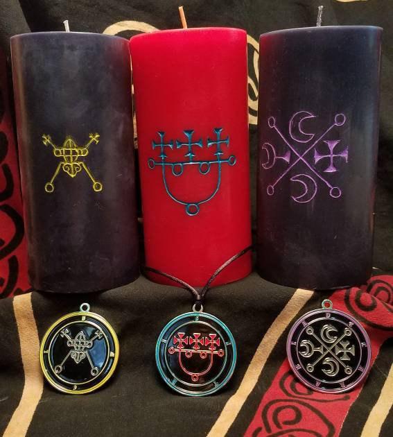 Carved Ars Goetia sigil pillar candles