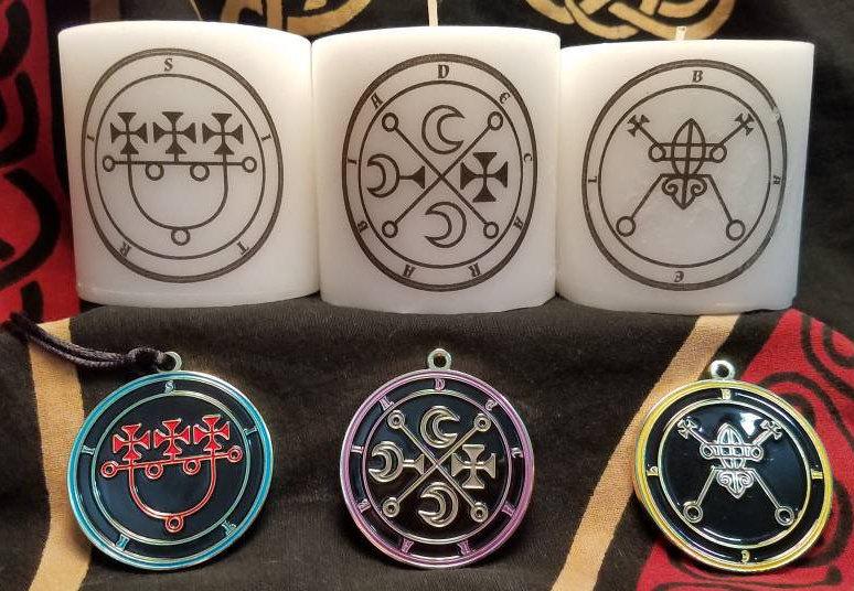 Black and White Ars Goetia sigil pillar candles