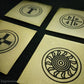 Back of Enochian watchtower  tablets featuring watchtower symbols