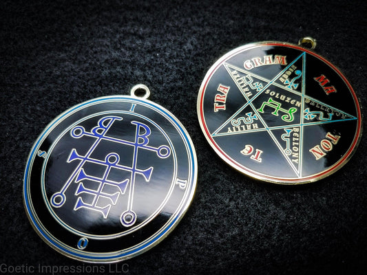 Lesser Key of Solomon: Ars Goetia, Goetic Seal Ipos sigil pendant with featuring the Pentacle of Solomon on the reverse side.