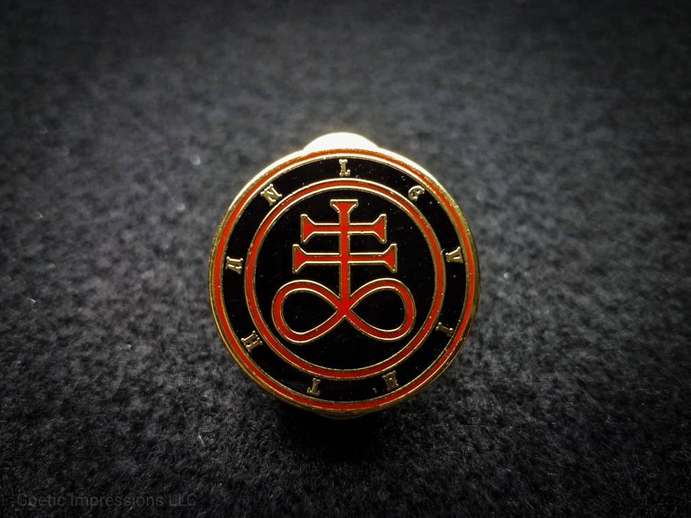 Red Leviathan cross hard enamel pin