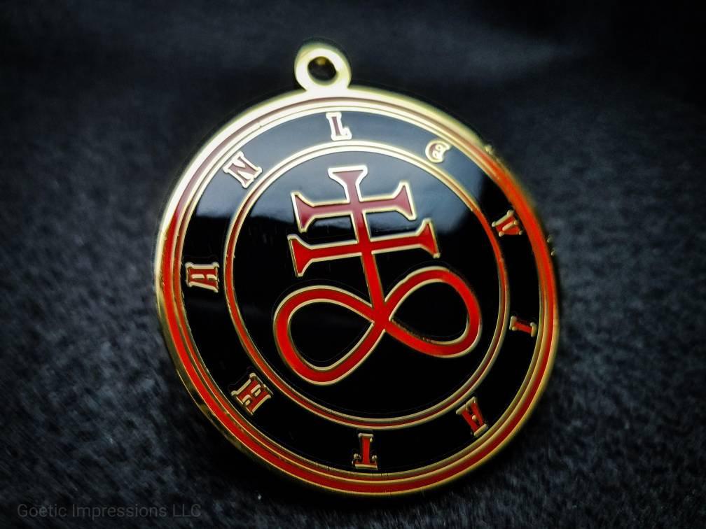 Red and black Leviathan sigil pendant with gold plating.