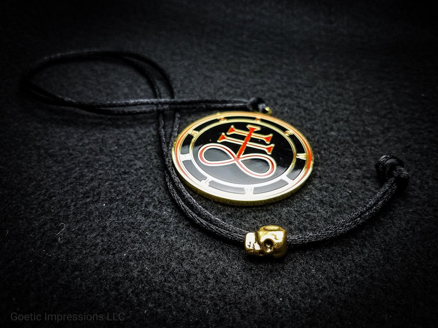 Black and Red Leviathan sigil pendant with skull bead necklace.