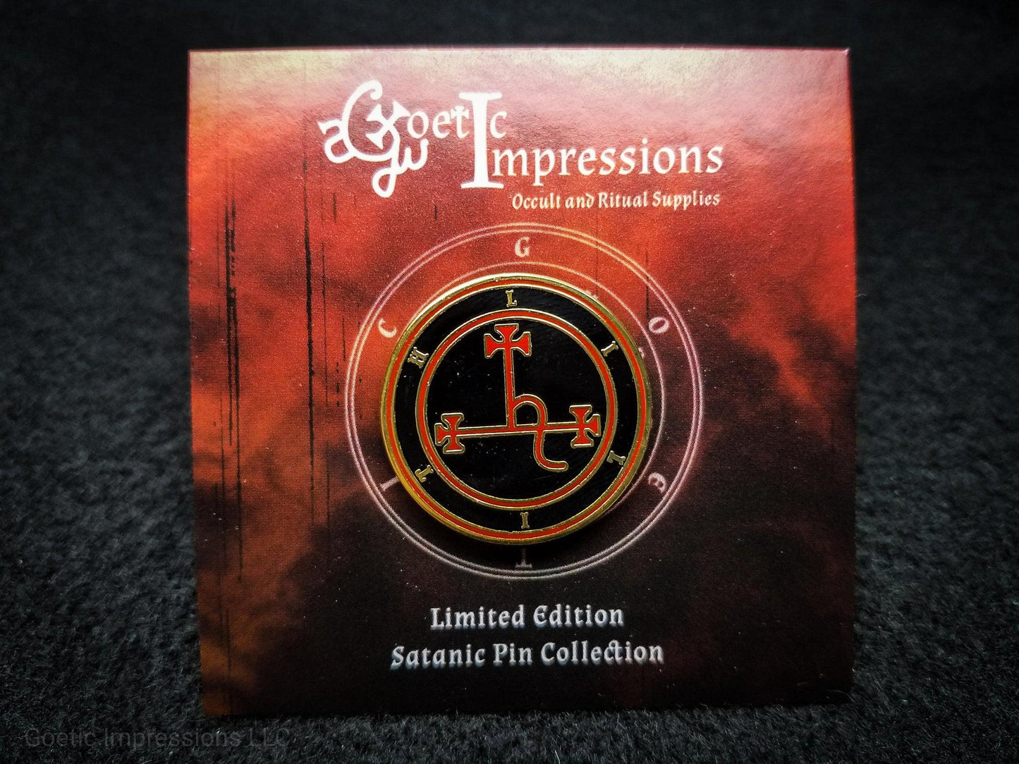 Red and Gold Lilith seal hard enamel pin