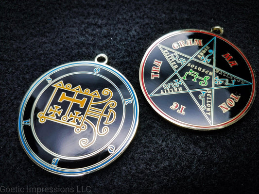 Seal of Orobas sigil medallion with Pentacle of Solomon on reverse side.