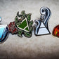 four alchemy symbols, air, fire, earth, water pins