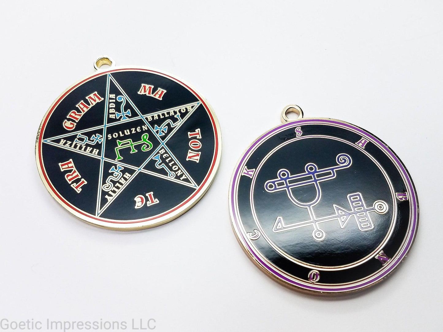 Lesser Key of Solomon: Ars Goetia, Goetic Seal Sabnock sigil pendant with feautring the Pentacle of Solomon on the reverse side.