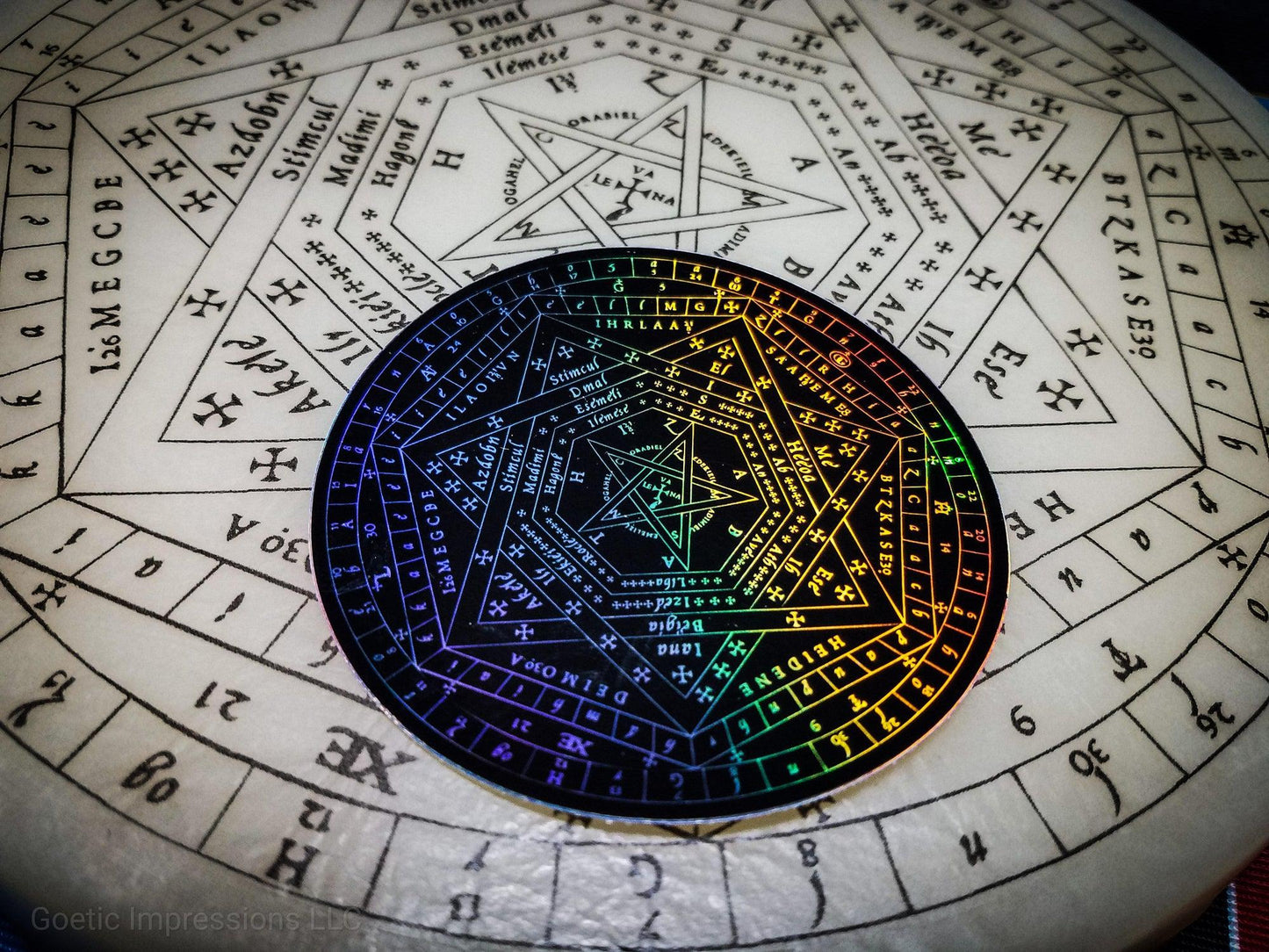 Enochian Holographic sticker on a wax sigillum dei aemeth
