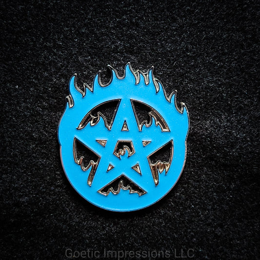 Flaming Pentagram Enamel Pin