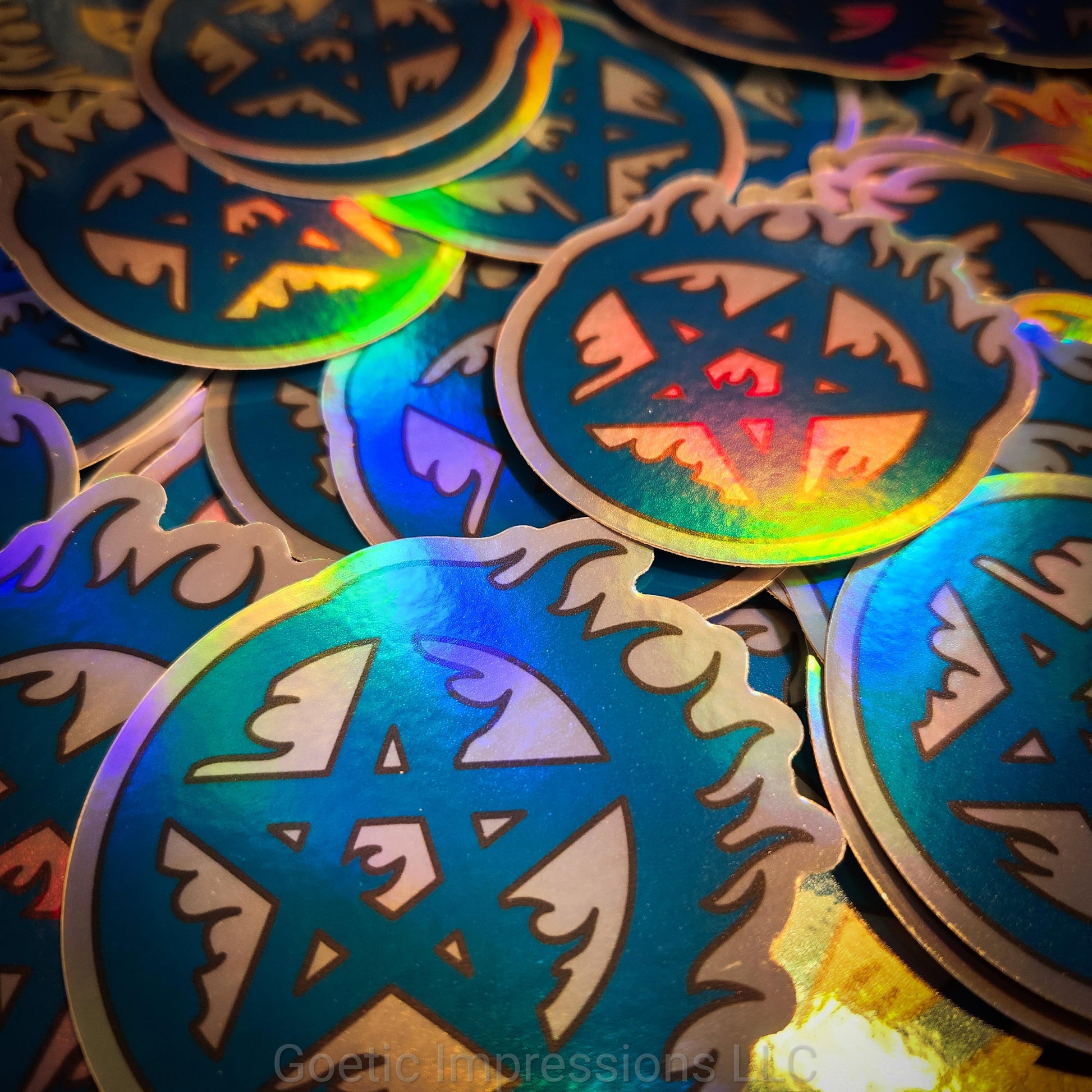 Flaming Pentagram holographic sticker