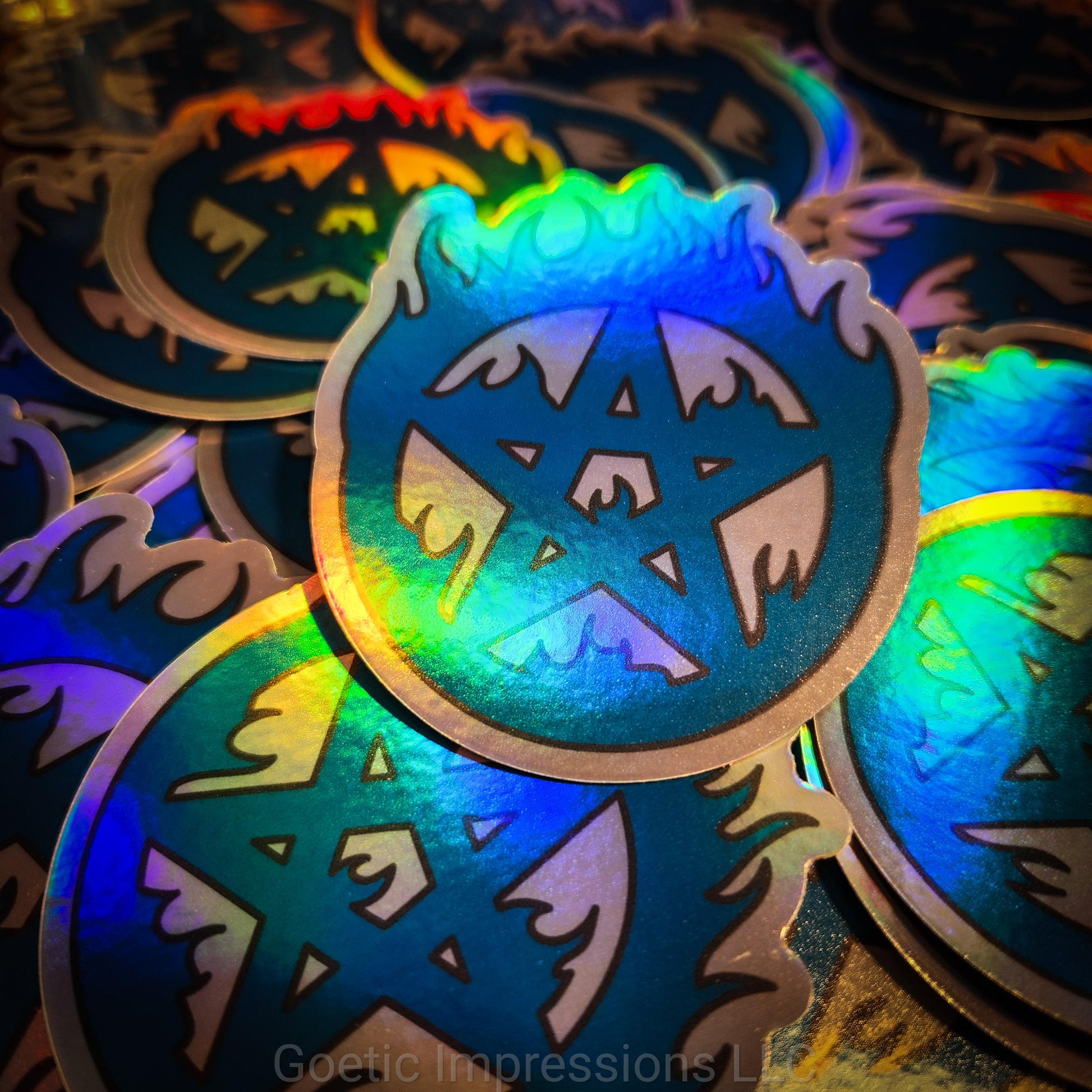 Flaming Pentagram holographic sticker