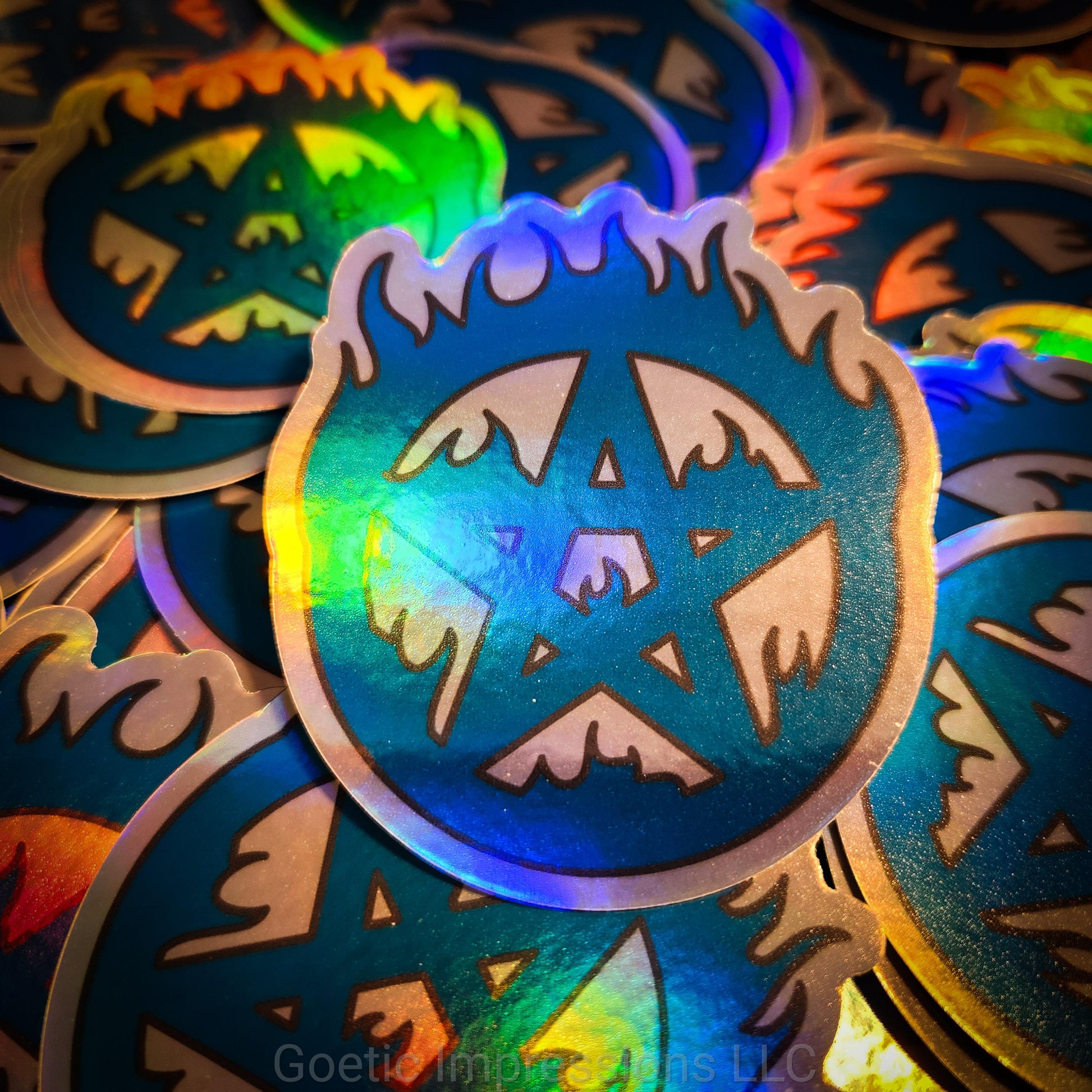 Flaming Pentacle Holographic Sticker