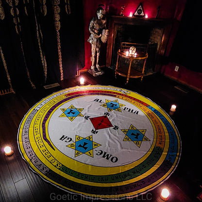 A ritual setup of the 9ft Magickal Circle of Solomon and Triangle.
