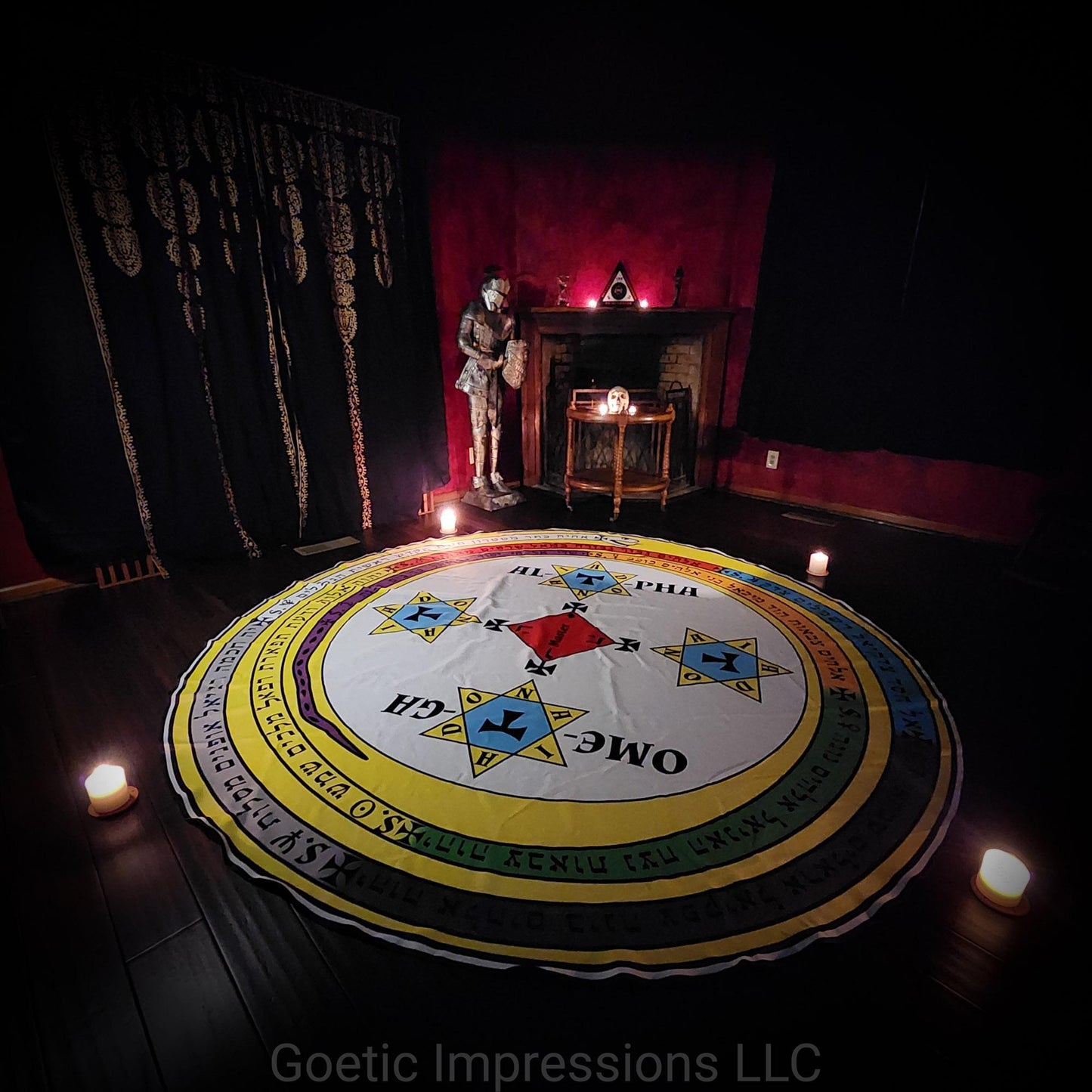 A ritual setup of  the Magickal Circle and Triangle of Solomon.
