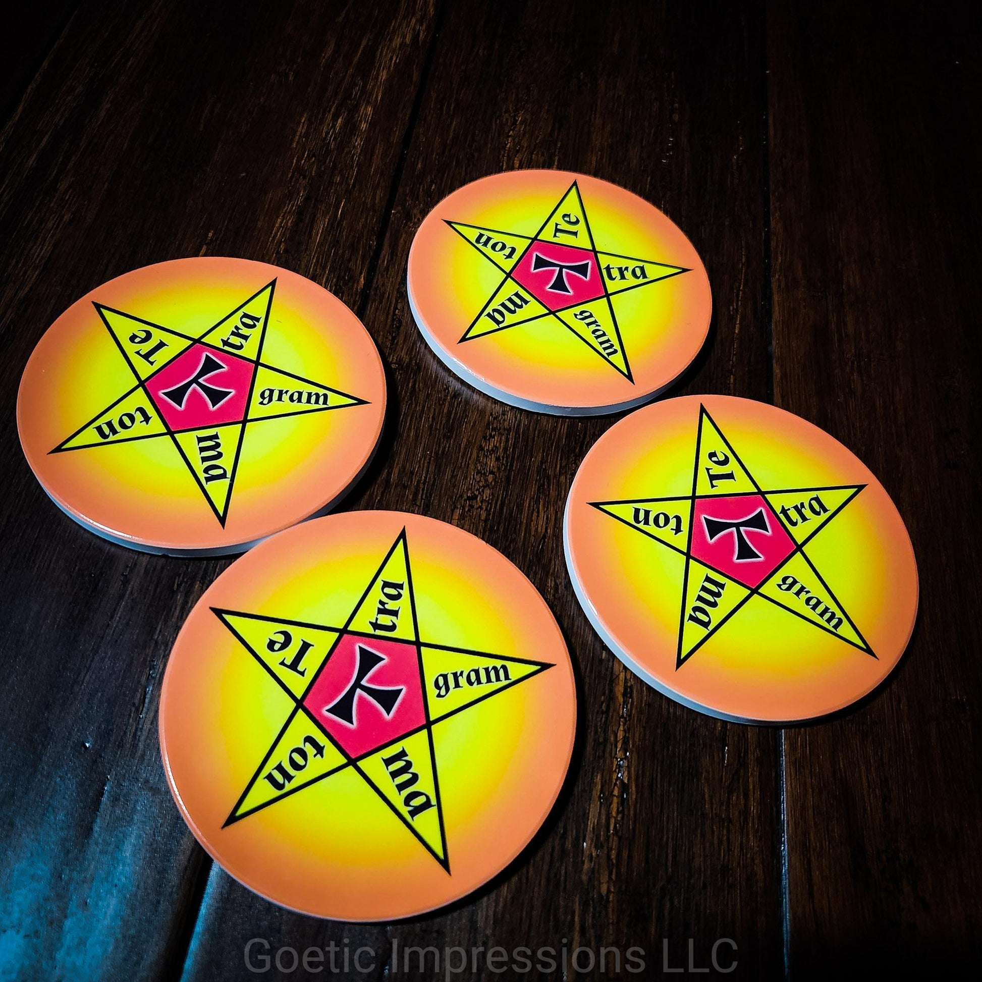 A set of four candle coasters with the Tetragrammaton star in the center.
