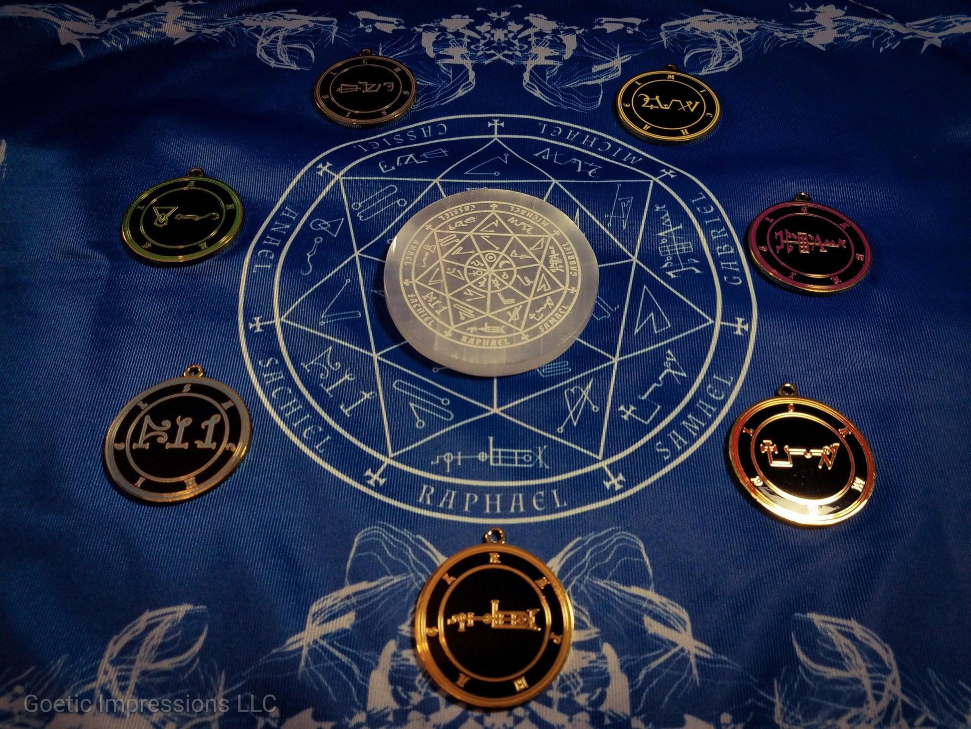 7 Planetary Arch Angel Altar Cloth with Astrological and Heptameron Sigils with archangel medallions