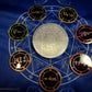 7 Planetary Arch Angel Altar Cloth with Astrological and Heptameron Sigils and archangel medallions and selenite charging plate
