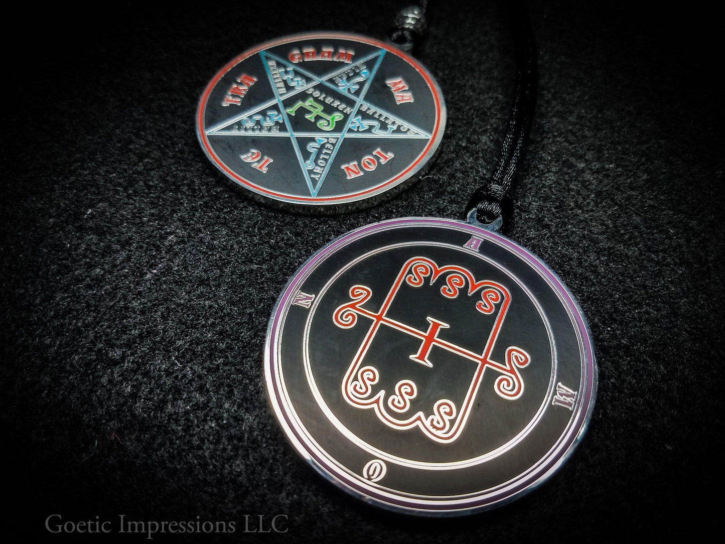 Silver Seal of Amon sigil medallion with Pentacle of Solomon on reverse side.