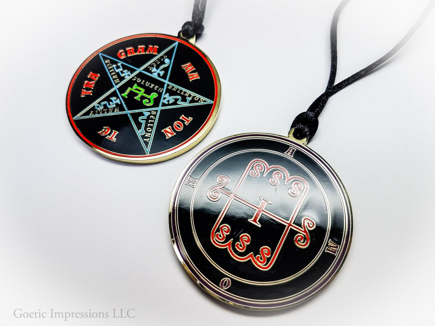 Seal of Amon sigil talisman with Pentacle of Solomon on reverse side.