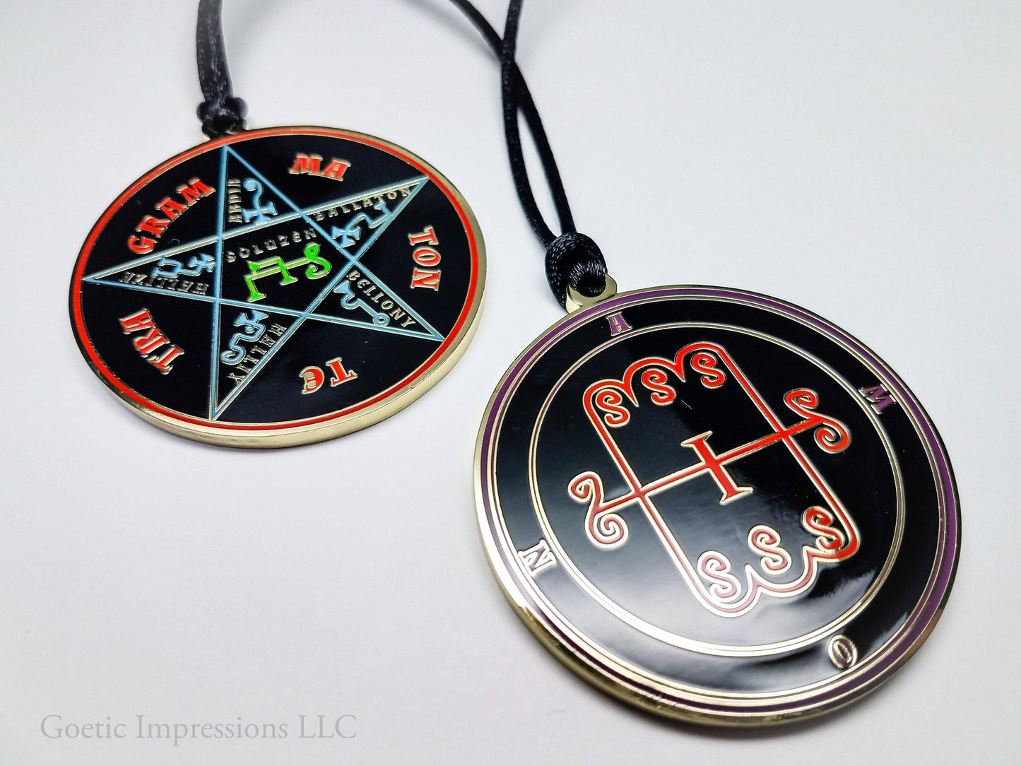 Seal of Amon sigil pendant with Pentacle of Solomon on reverse side.