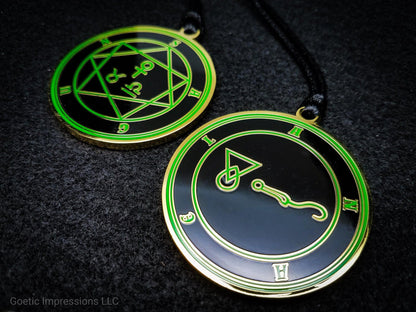 Heptameron Inspired Archangel Pendant featuring the seal and sigils of Archangel Anael.  Featuring on the reverse side of the talsiman, the Heaven Sagun and astrological symbols of Venus, Taurus and Libra based on Cornelius Agrippa
