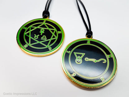 Heptameron Inspired Archangel Pendant featuring the seal and sigils of Archangel Anael.  Featuring on the reverse side of the talsiman, the Heaven Sagun and astrological symbols of Venus, Taurus and Libra based on Cornelius Agrippa