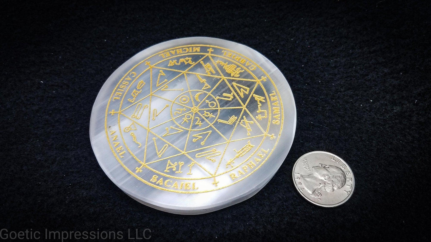 7 Planetary Archangel Seal selenite charging plate