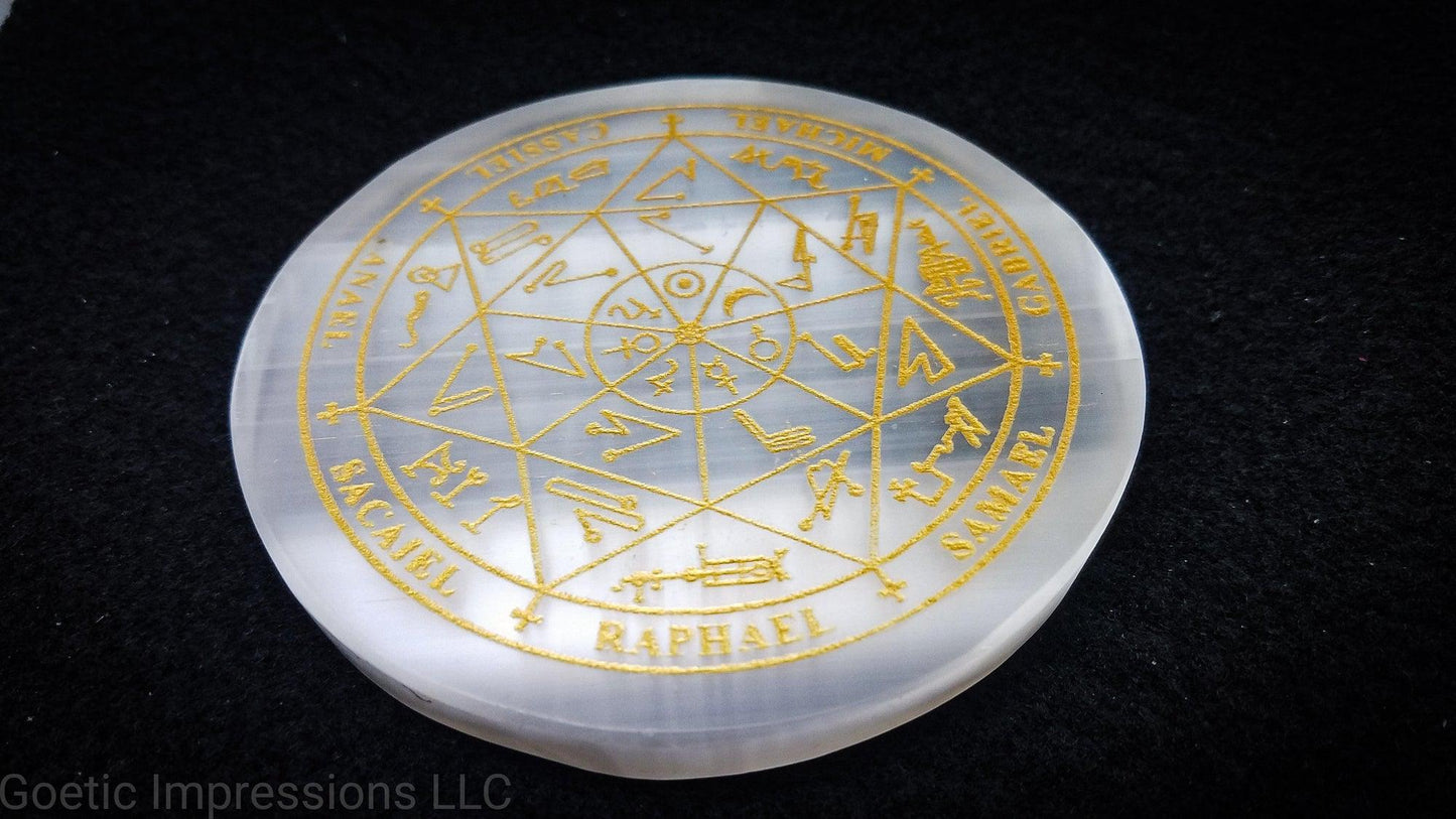 7 Planetary Archangel Seal selenite charging plate