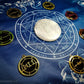 7 Planetary Archangel Seal selenite charging plate with archangel medallions and altar cloth