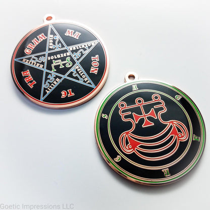 Ars Goetia Agares seal medallion with Pentacle of Solomon on Reverse side