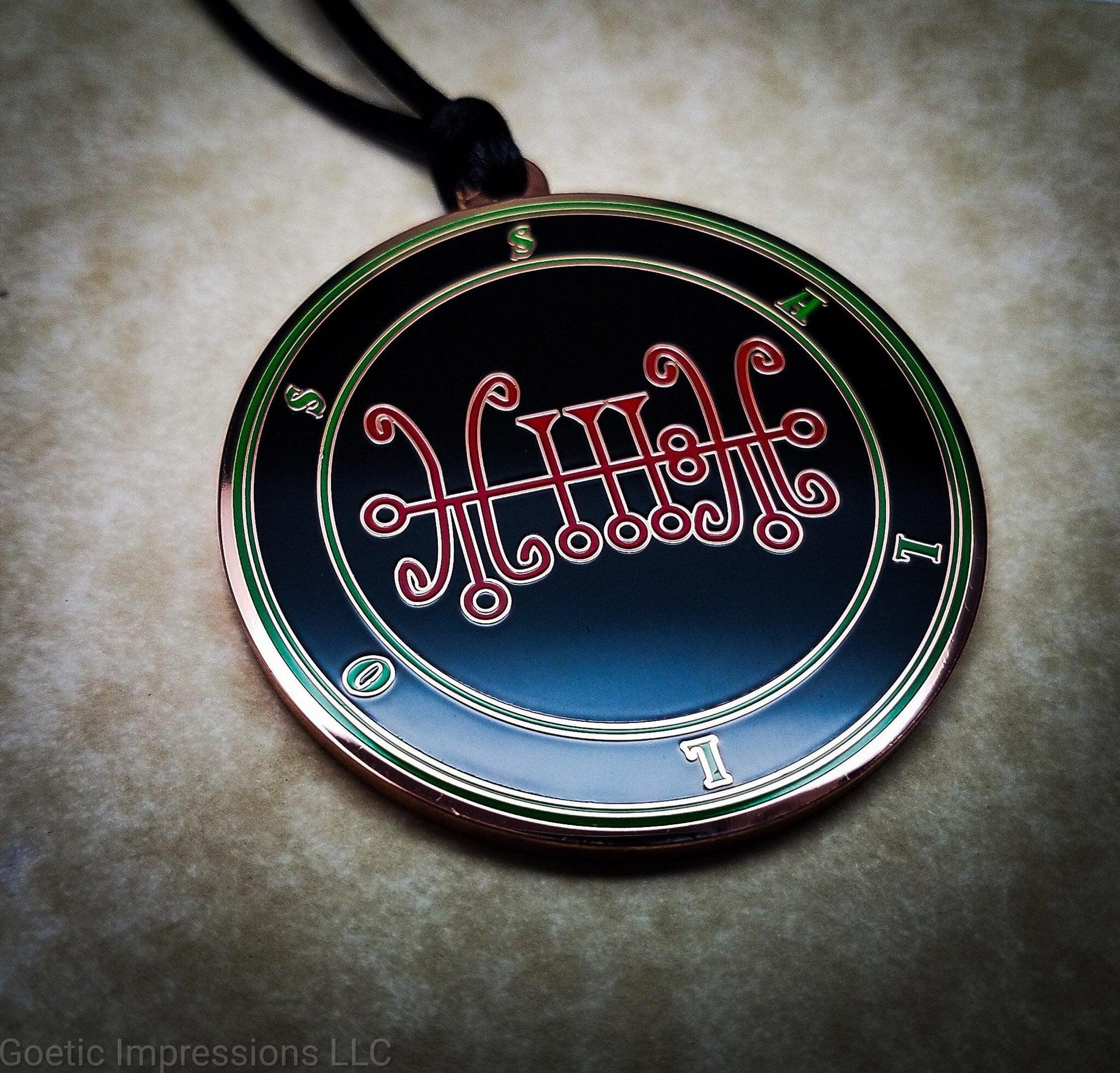 Red and Green Sallos ritual medallion