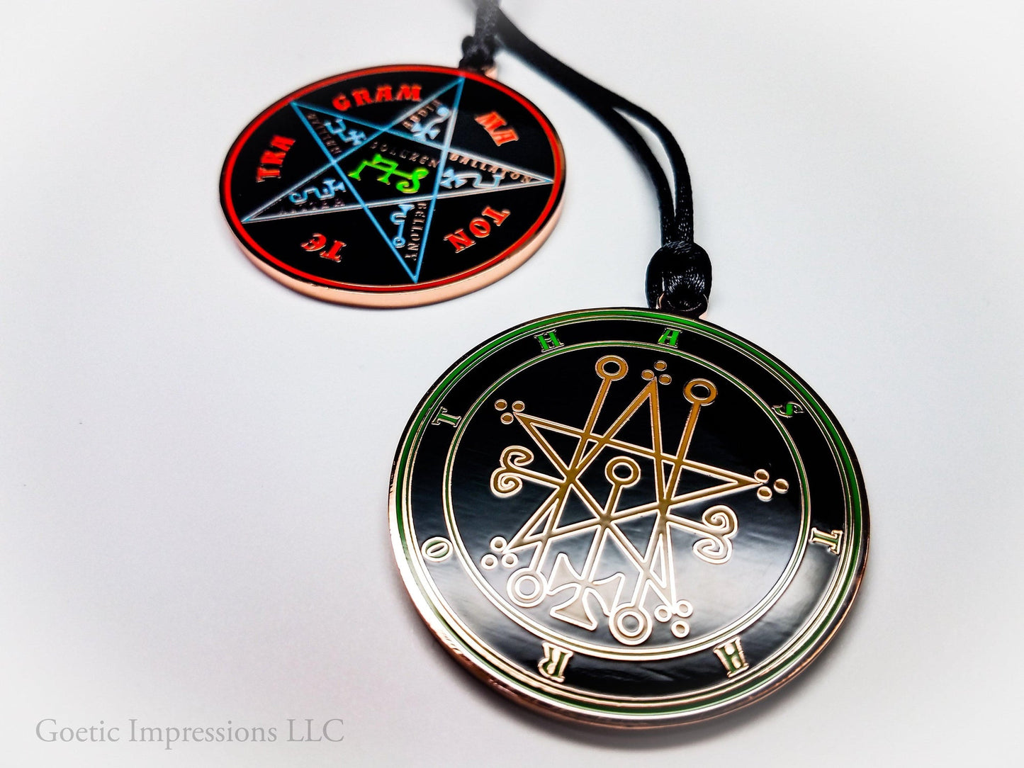 Seal of Astaroth sigil medallion with Pentacle of Solomon on reverse side.