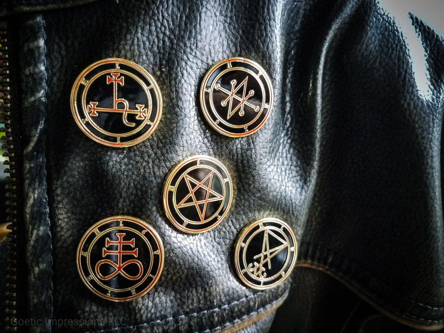 Satanic hard enamel pins featuring Lilith, Azazel, Satan, Leviathan and Lucifer