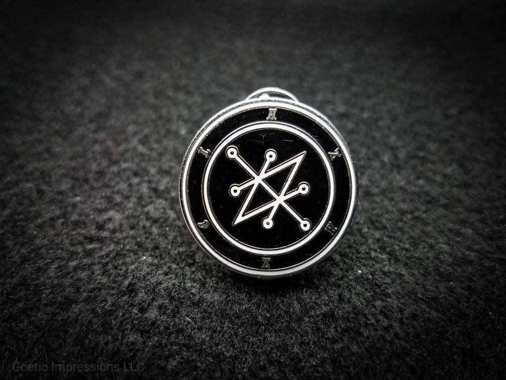 White and silver Azazel sigil hard enamel pin