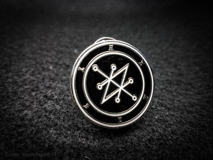 Black and white Azazel seal hard enamel pin