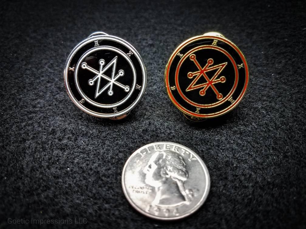 Whtie and Red Azazel sigil hard enamel pins