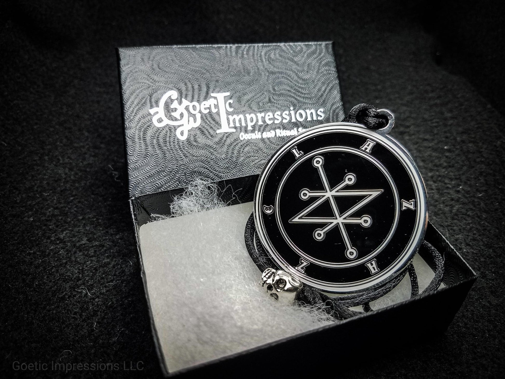 Black and white Azazel sigil pendant with gift box