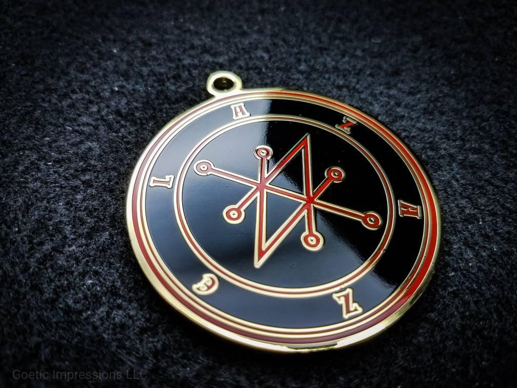 Gold black and red Azazel sigil pendant